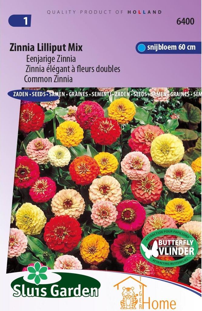Zinnia Lilliput Mix Schmetterlingsfreundliche Schnittblumensamen - Bunte einjährige Blumen für Garten und Töpfe, 60 cm hoch, langanhaltende Blüte