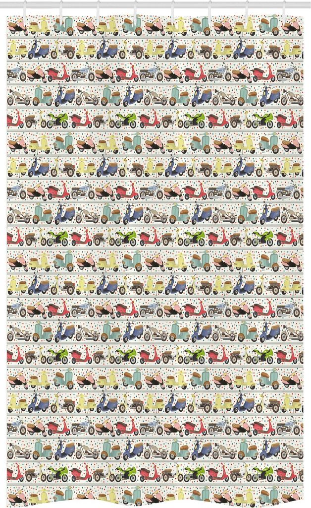 ABAKUHAUS Motorrad Schmaler Duschvorhang, Altes und Modernes Set, Badezimmer Deko Set aus Stoff mit Haken, 120 x 180 cm, Mehrfarbig