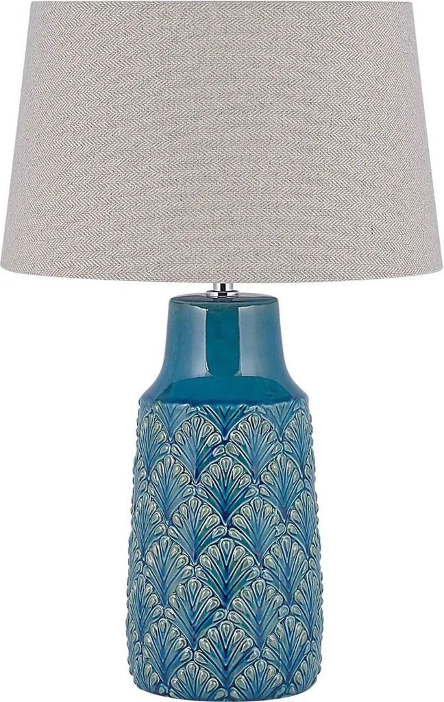 Lampe de Chevet Design en Céramique Bleue et Gris - Luminaire de Salon