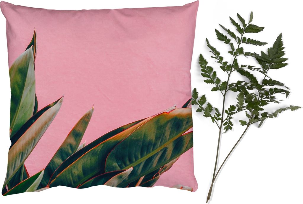 MuchoWow Zierkissen Sofakissen Wohnzimmer Dekokissen 50x50 cm Pflanzen - Frauenzunge - Rosa - Tropisch - Komfort - Sofakissen