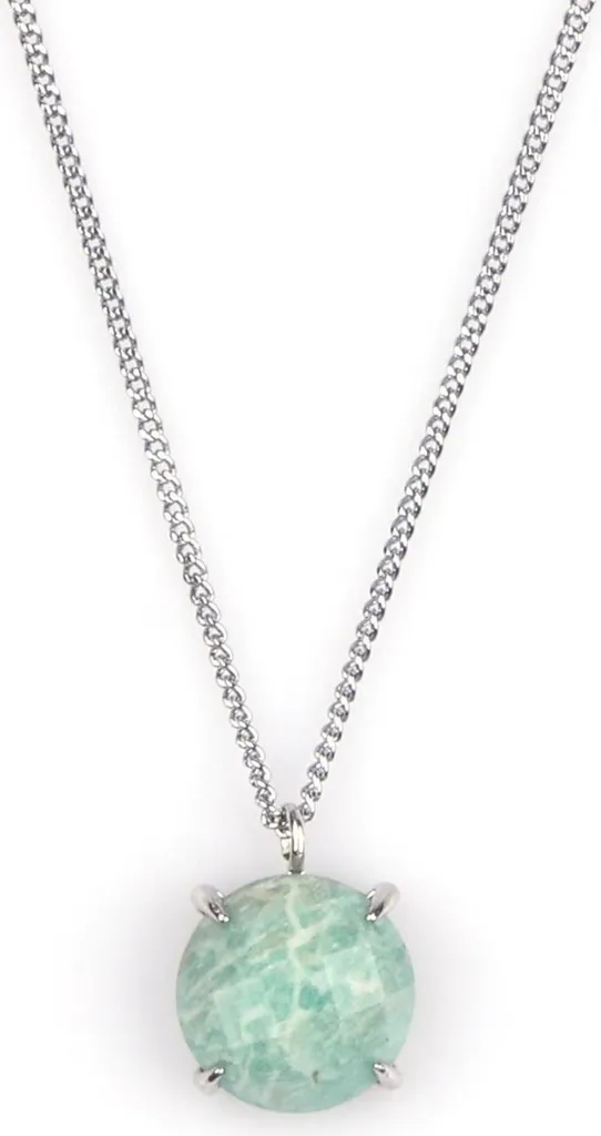 Collier amazonite véritable et chaîne argentée 45 cm - Bijou minéral