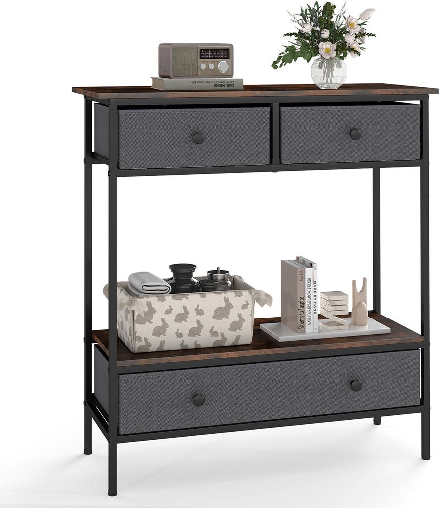 COSTWAY Konsolentisch, Flurtisch mit 3 Schubladen & offenem Ablagefach, Sofatisch für Wohnzimmer, Flur & Eingang, Beistelltisch, 80 x 30 x 85,5 cm