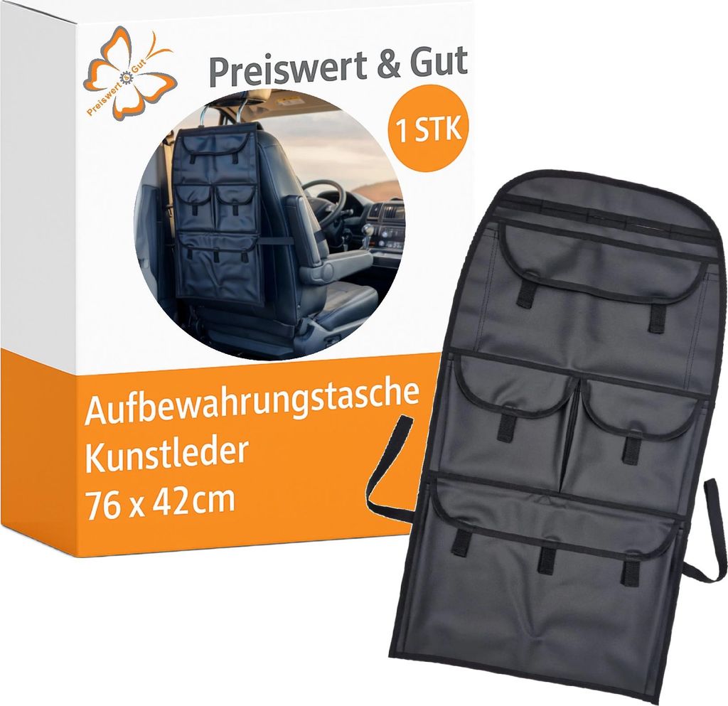 Autositz Aufbewahrungstasche Rücksitz 76 x 42cm – Auto Organizer aus Kunstleder – Universal für Wohnmobil Autorücksitz