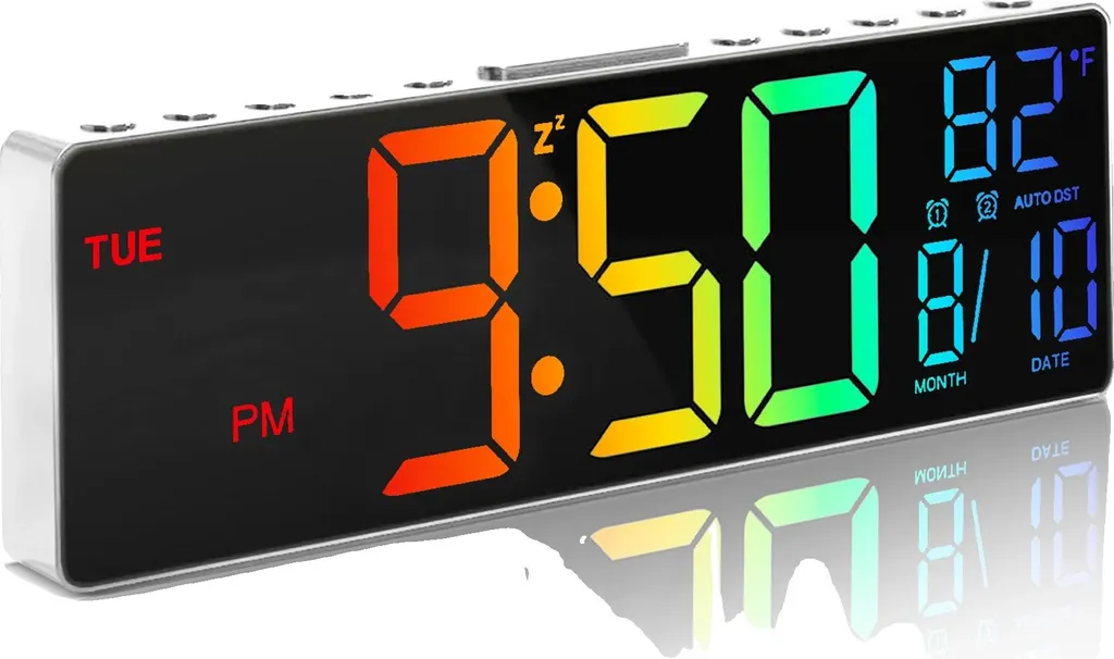 Grande horloge LED numérique blanche 10 pouces à télécommande multifonction