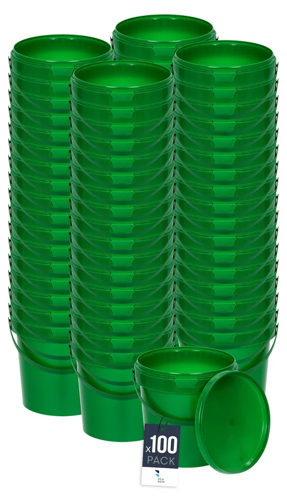 Stock 100 Secchielli 1L BenBow Verdi Ermetici Plastica PP Alimentare