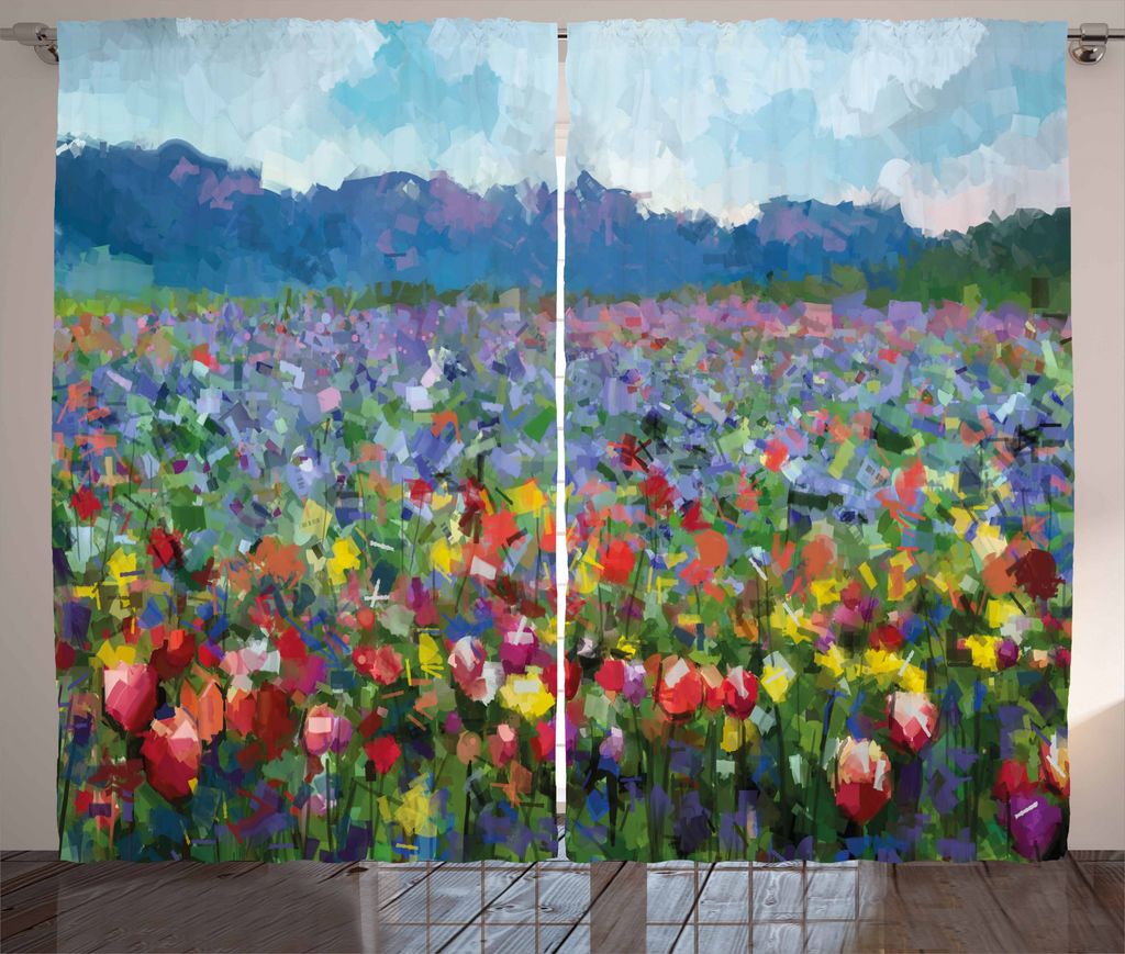 ABAKUHAUS Kunst Rustikaler Gardine, Landwirtschaftliche Landschaft Tulip, Schlafzimmer Kräuselband Vorhang mit Schlaufen und Haken, 280 x 175 cm, ...