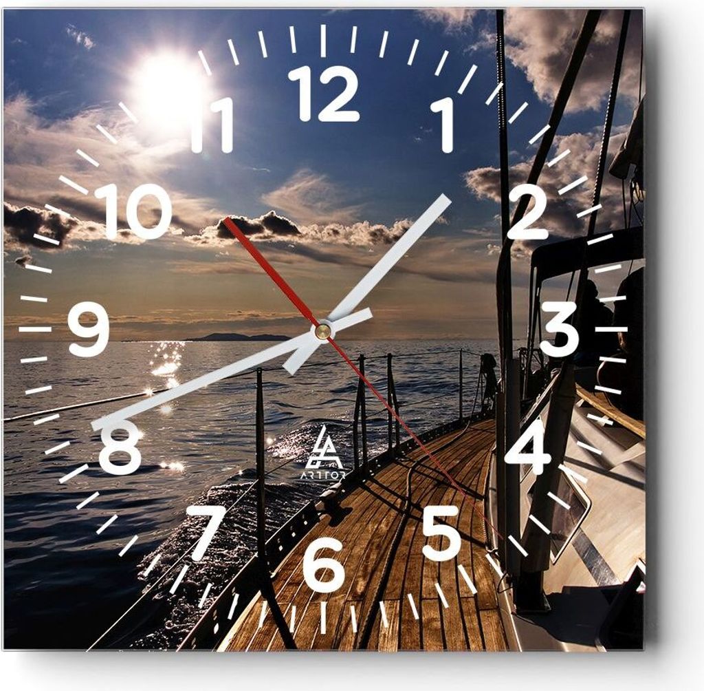 Wanduhr - Quadrat - Glasuhr - Kroatien Yacht Segeln Segelboot - 30x30cm - Schleichendes Uhrwerk - Lautlos - zum Aufhängen bereit - Dekoration Mode...