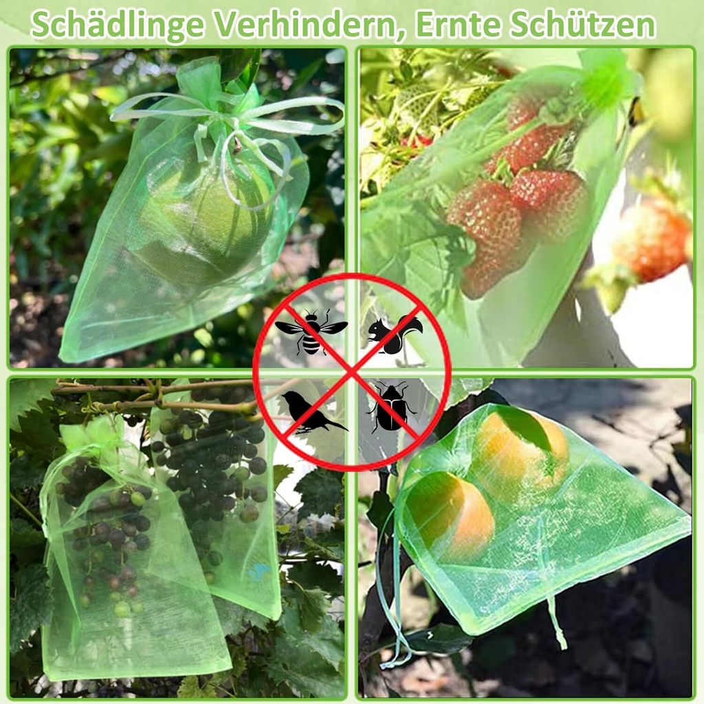 DQS 100 Stück Obstschutzbeutel Aus Organza – 3 Größen (15–30 Cm), Wiederverwendbar, Mit Kordelzug