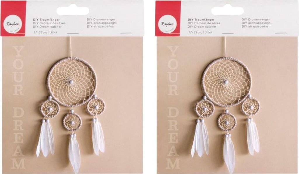 2 beige und weiße Traumfänger DIY-Kits