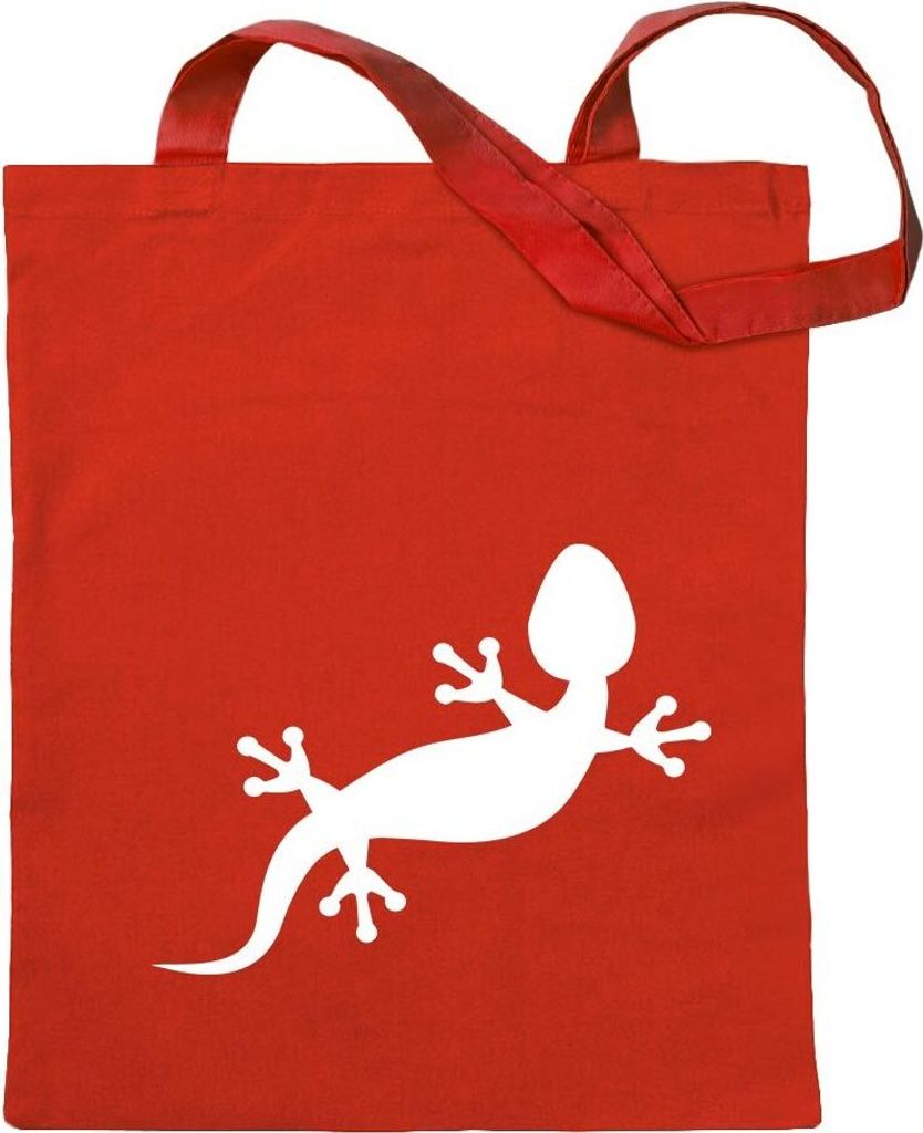 Kiwistar - Baumwolltasche - rot - Gecko Motiv 2 - Tragetasche Stoffbeutel Umhängetasche langer Henkel