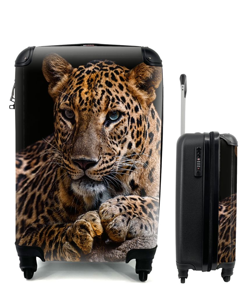 MuchoWow Koffer Handgepäck Trolley Rollkoffer Kleine Reisekoffer mit 4 Rollen - Wildtiere - Panther - Porträt - Schwarz - Tiere - Cabin Size < ...