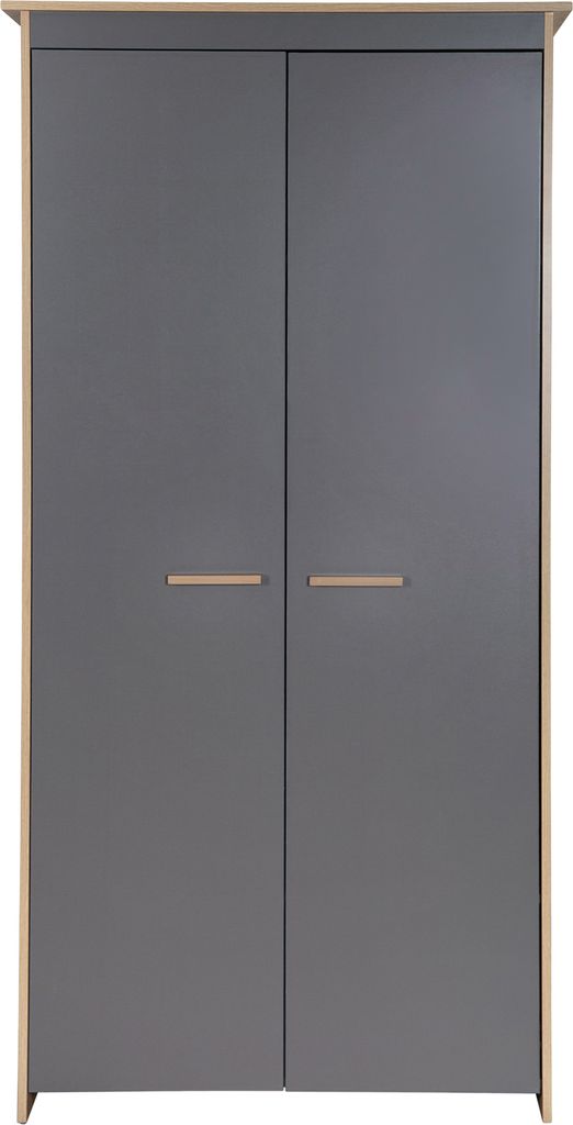 roba Kinderkleiderschrank 2-türig Anna - Hochwertige Griffe aus massivem Holz - Schrank für Kinderzimmer in Anthrazit / Nachbildung Kent Eiche