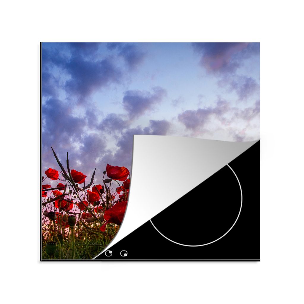 KitchenYeah Herdabdeckplatte Panorama eines farbenfrohen Mohnblumenfeldes , 78x78cm, Küche Deko, Glaskeramikkochfeld Herdabdeckung, Abdeckplatte...