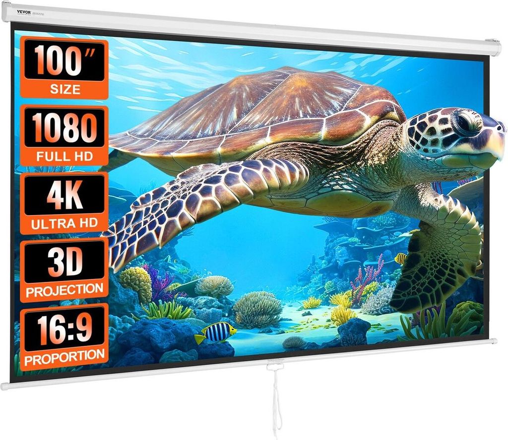 Manual Pull Down Projector Screen, 100 inch 16:9 4K 1080 HD Retractable Projector Screen, Auto-Locking Portable Projection Screen, Portable Project...