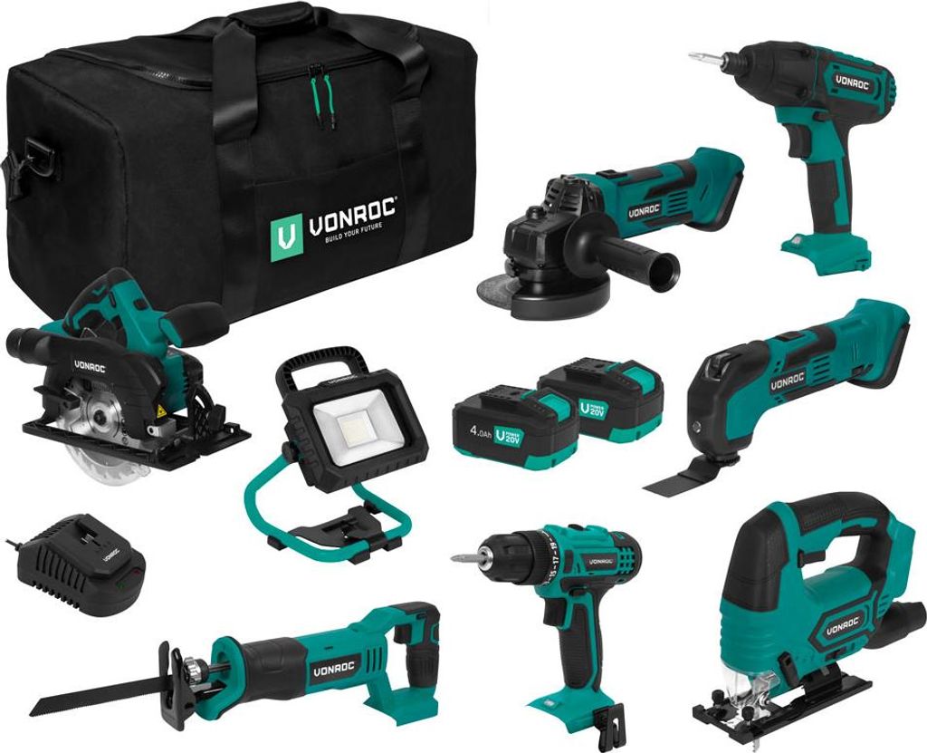 Vonroc Werkzeugset 20V - 4.0Ah | Inkl. 7 Maschinen, 2 Akkus Produktbild 