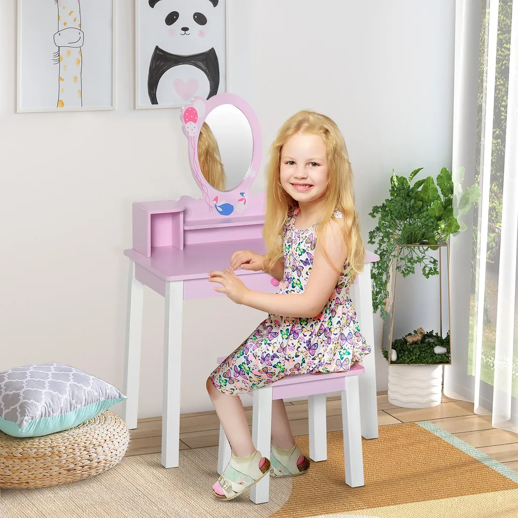 Coiffeuse design multicolore avec miroir et tabouret - Modèle Luxe K80