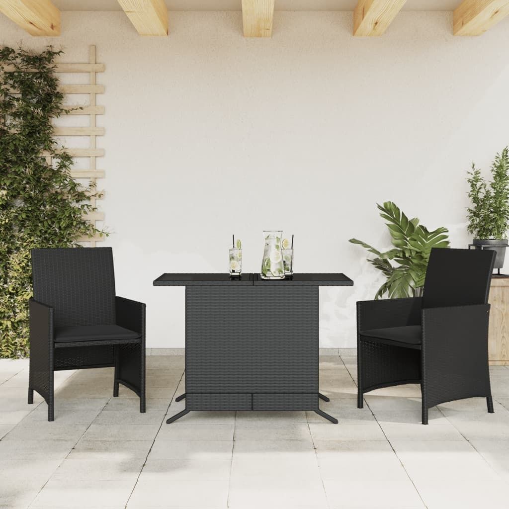 Maison Exclusive - 3-tlg. Bistro-Set mit Kissen Schwarz Poly Rattan