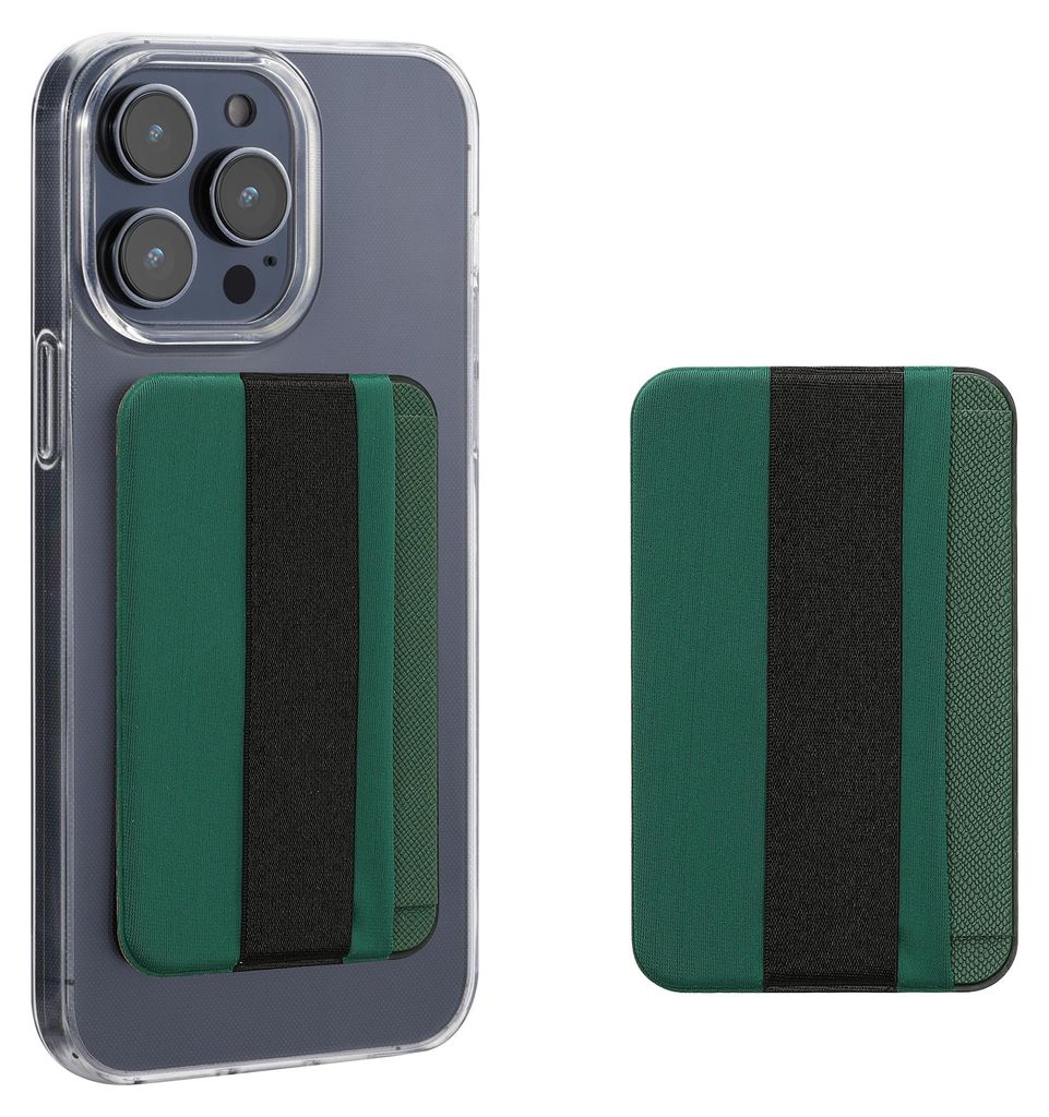 kwmobile 2x Stick-on Kartenhalter für Smartphones - Kunststoff Halter mit Halteband - 57 x 90 mm - Platz für bis zu 4 Karten - Dunkelgrün