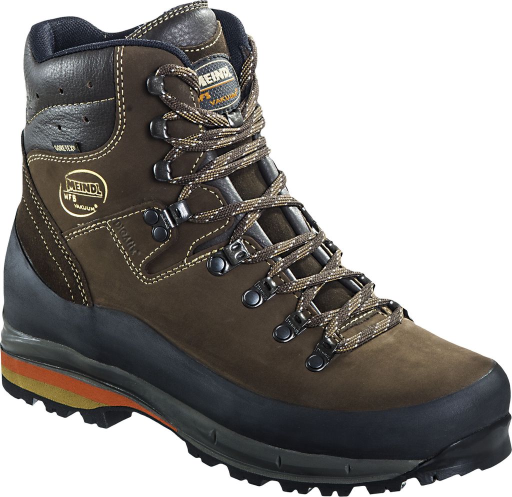 A single brown hiking boot is shown against a white background.