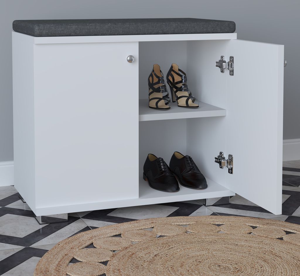 VCM Holz Sitzbank | Schuhschrank | Maße: H. 49 x B. 60 x T. 33 cm | 2 Drehtüren | 2Fächer - Gados S