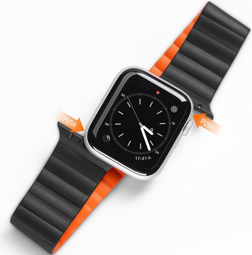Dux Ducis Magnetband Uhrenarmband kompatibel mit Apple Watch 7/6/5/4/3/2 / SE (45 x 44 x 42 mm) Schwarz l Orange