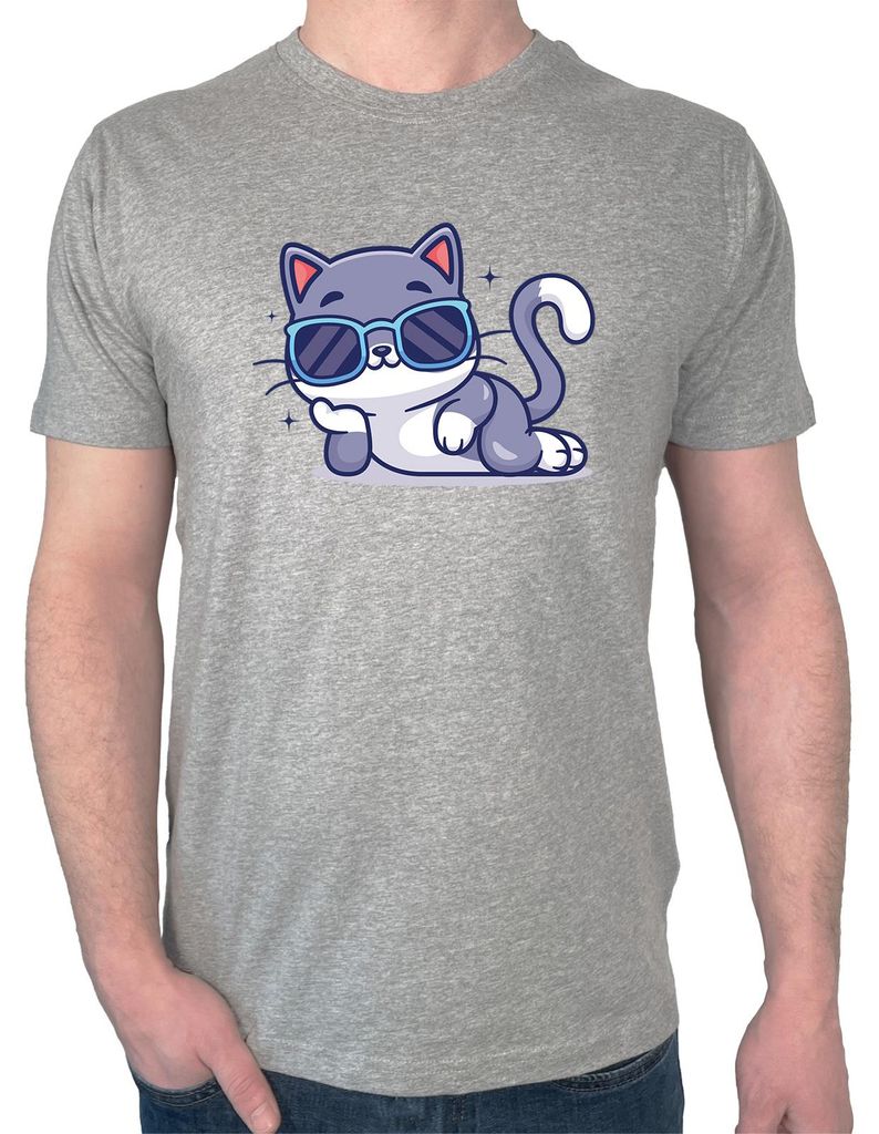Huuraa Herren T-Shirt Cool Cat Comic L Sport Grey Bio Baumwolle Fairtrade Herrenshirt Geschenkidee