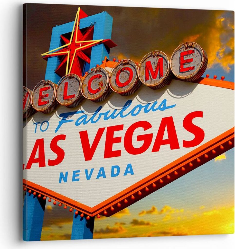Bild auf Leinwand - Leinwandbild - Amerika bestimmungsort las vegas - 40x40cm - Wand Bild - Wanddeko - Leinwanddruck - Bilder - Kunstdruck - Wandde...