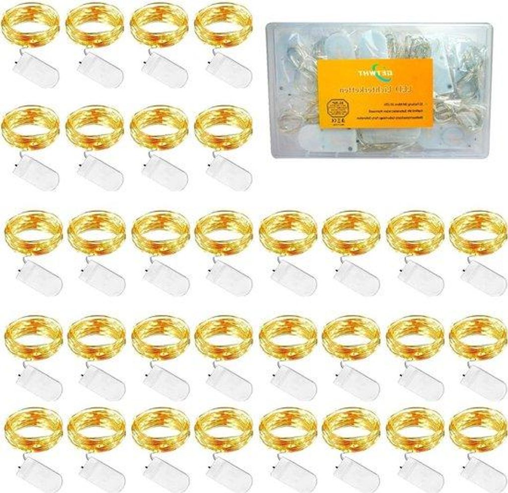 32 Stück Kabel 1 m 10 LEDs warmweiß Weihnachtsbeleuchtung auf Batterien - Schlafzimmer Party Hochzeit Garten Innen- und Außendekoration