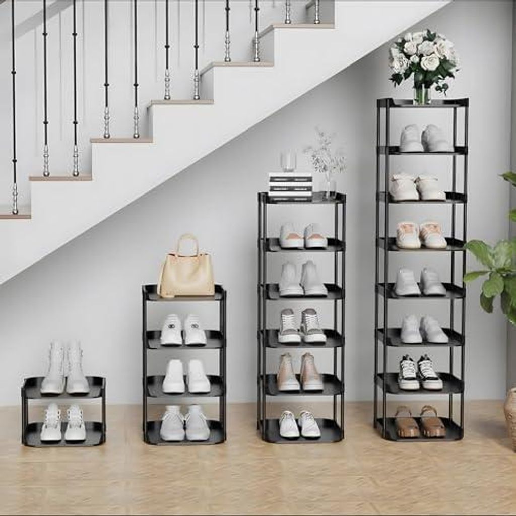 6 Ebenen Schmal Schuhregal, Mehrschichtiges Hoch Schuhregale Platzsparend, Stapelbar Klein Standregal, Vertikales Plastik Regal, Shoe Rack für Tre...