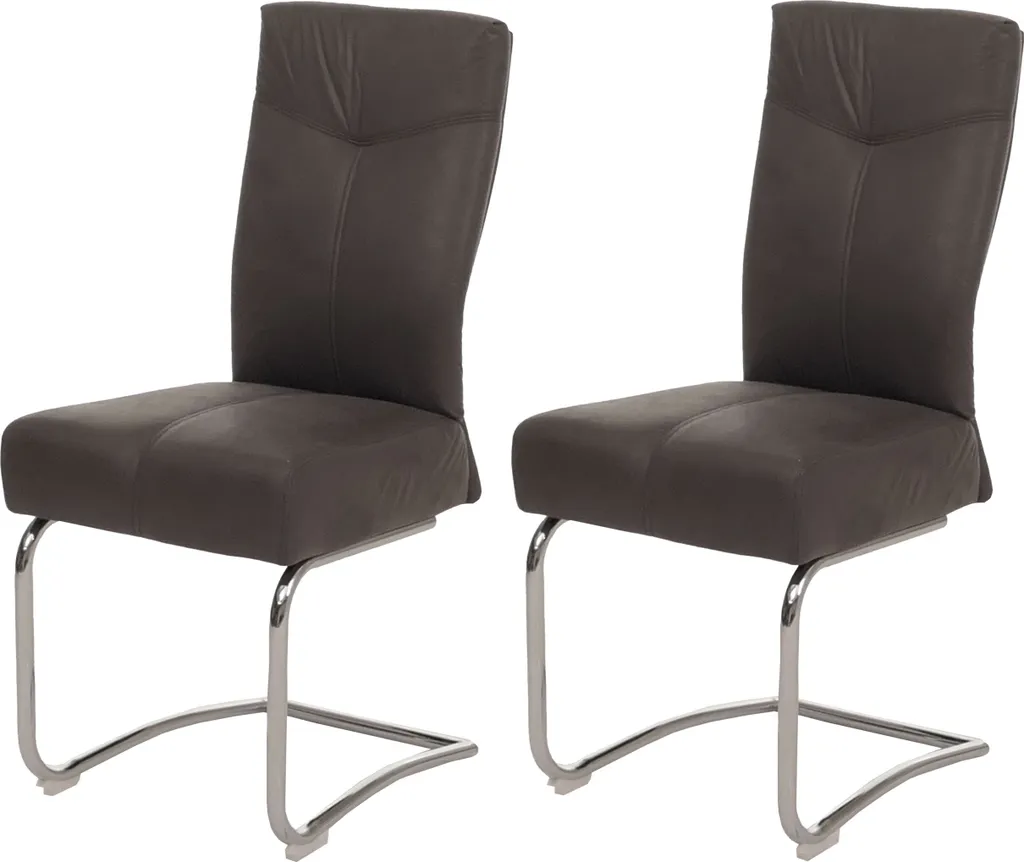 Chaise de salle à manger grise aspect daim et pied luge chromé HWC-G56