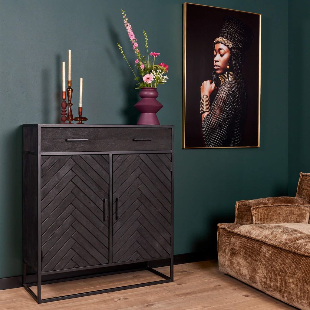 Kommode Cosmopolitan Mangoholz Metall Schwarz 100 x 40 x 115 cm, Masse:100 cm X 40 cm