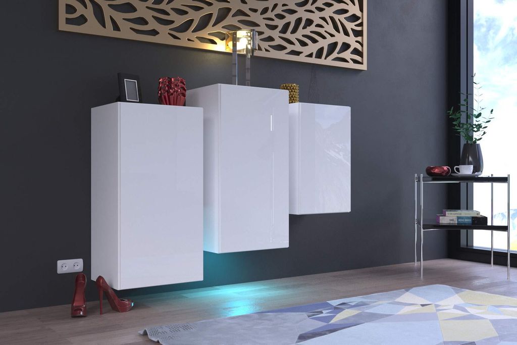 Furnitech K7 Modernes Wohnzimmer, Kommode, Schrank, Sideboard, Schlafzimmer, Esszimmer, Wohnzimmermöbel (Möbel ohne LED, K7-HG-W-2)