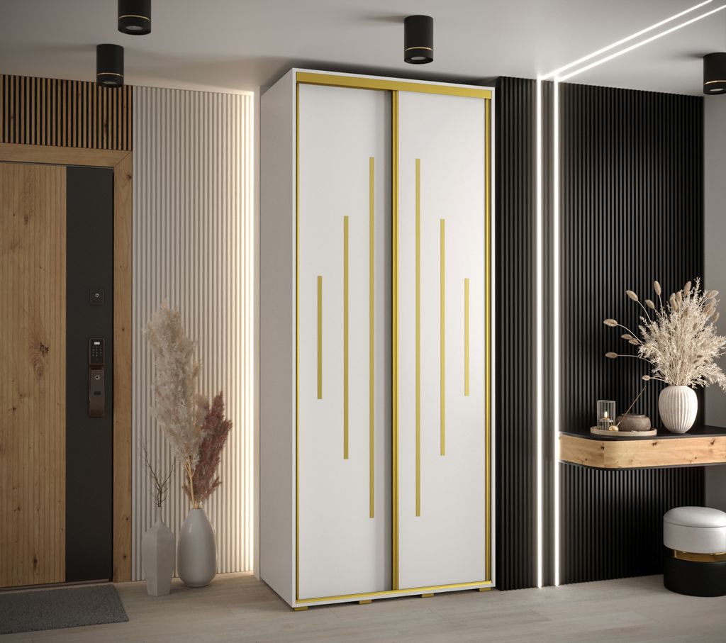 Kleiderschrank YVONA 12 - 100/60 cm, weiß/gold