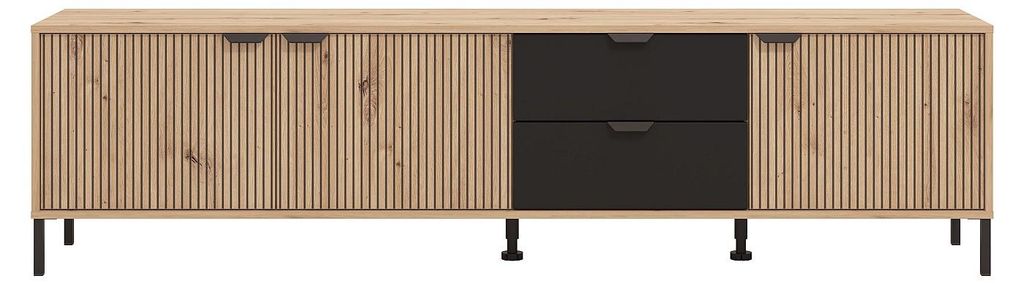 3-türiger TV-Schrank mit 2 Schubladen – Naturfarben und schwarz – MERELA