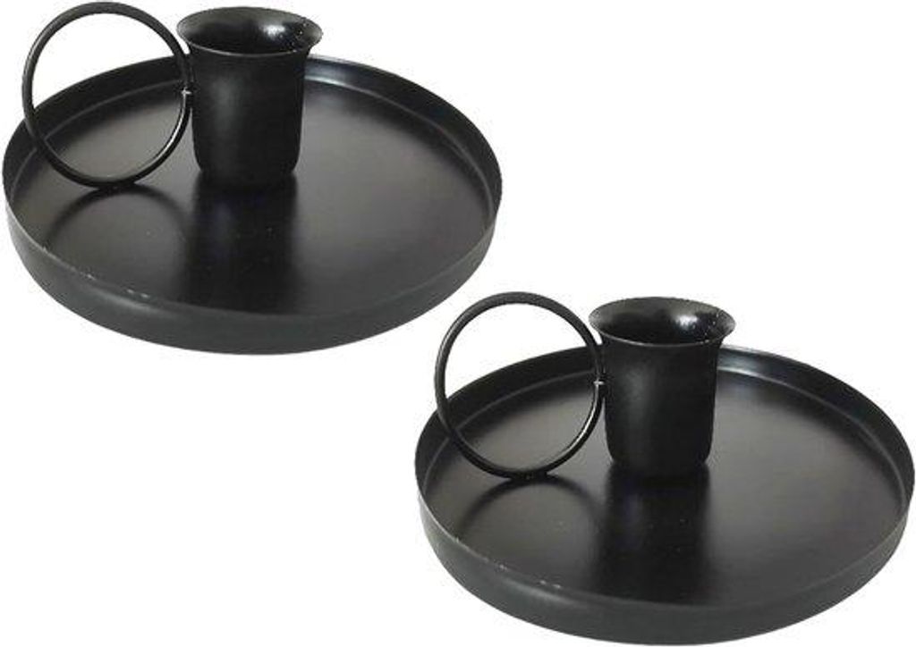 Zwei schwarze Metall-Kandelaber 10,2 cm mit Fuß, für Kerzen, Tischdekoration, Hochzeiten und Feiern (2er-Pack, schwarz)