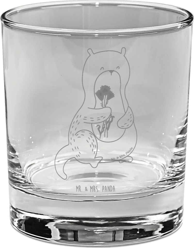 Mr. & Mrs. Panda gravur glas Otter Blumenstrauß - Transparent - Geschenk, Süß, Niedlich, Trinkglas, Gin, Seeotter, für, Cocktailglas, Tumbler, See