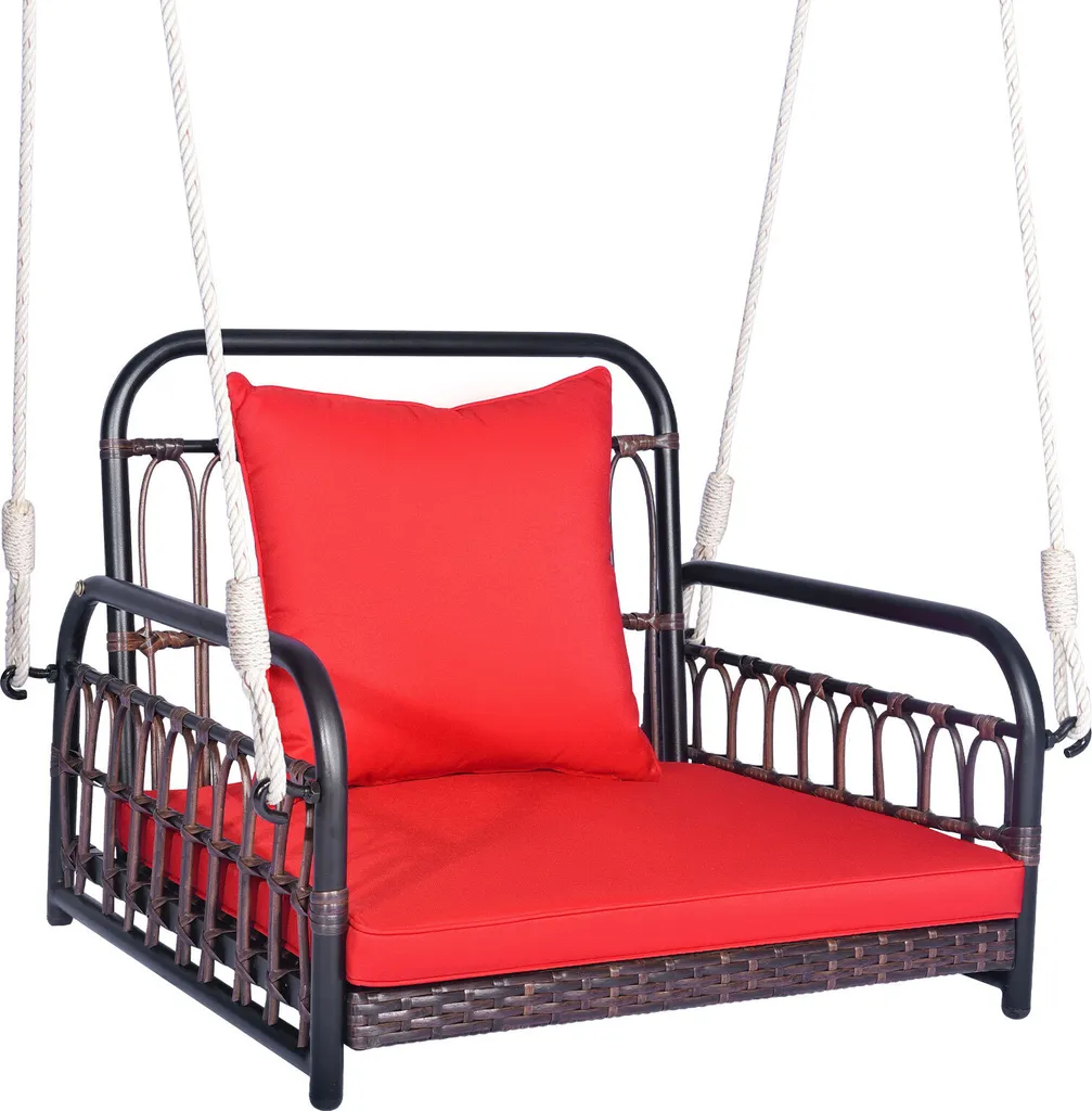 COSTWAY Poltrona Sospesa Rossa 180kg - Sedia Amaca con Cuscini Premium