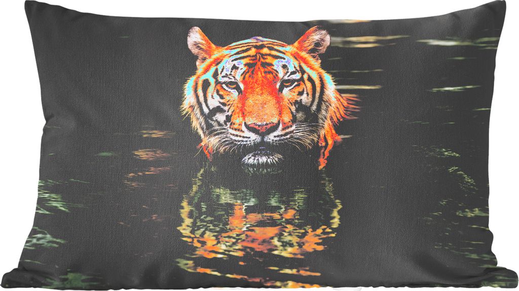 MuchoWow Zierkissen Sofakissen Wohnzimmer Dekokissen 50x30 cm Tiger - Wasser - Spiegelung - Wohnzimmerdekoration - Polster mit Photo