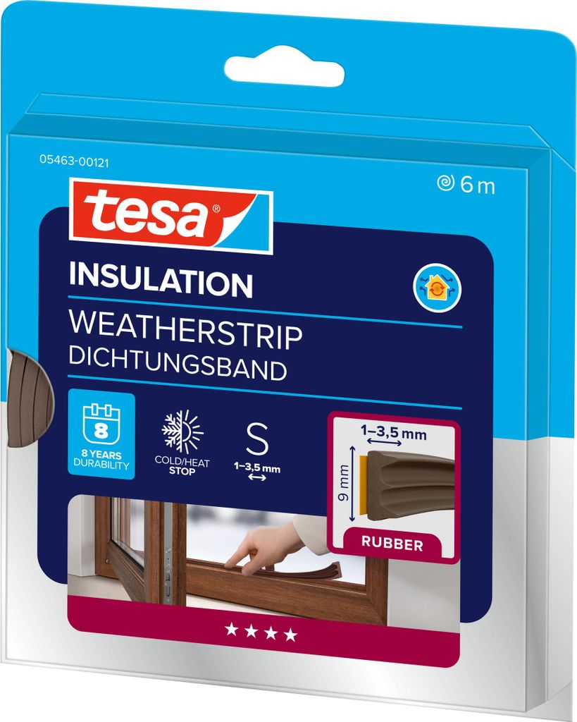 tesa Moll CLASSIC E-profiel, rubberafdichting, bruin, 9 mm Productafbeelding 