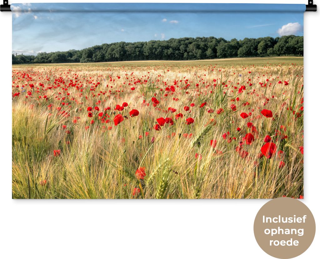 MuchoWow Wandteppich Wandbehang Wilde Mohnblumen auf einem großen Feld 90x60 cm Tapisserie Dekoration Wandtuch - Wandskulpturen - Bildteppich