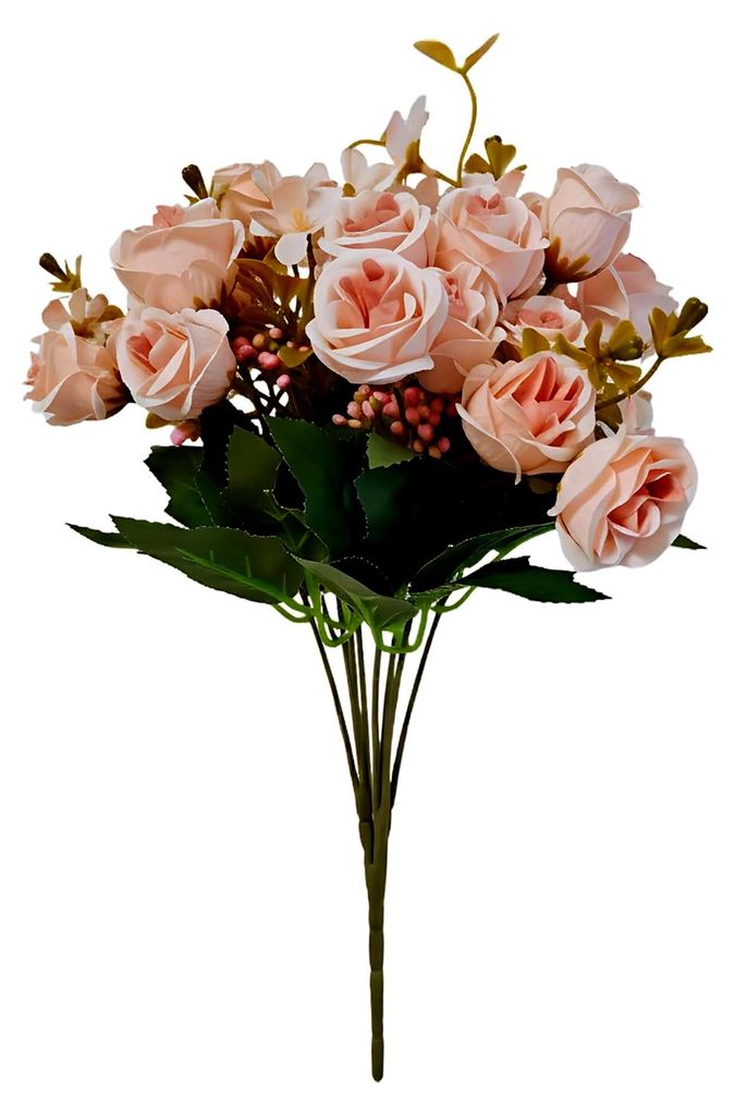 Künstliche Rosen in Rosa mit Beeren - 2 Bündel mit 20 Köpfen Seidenblumenstrauß und Mini-Blüten, 30 cm Kunstblumen Deko für Hochzeit, Tischde...