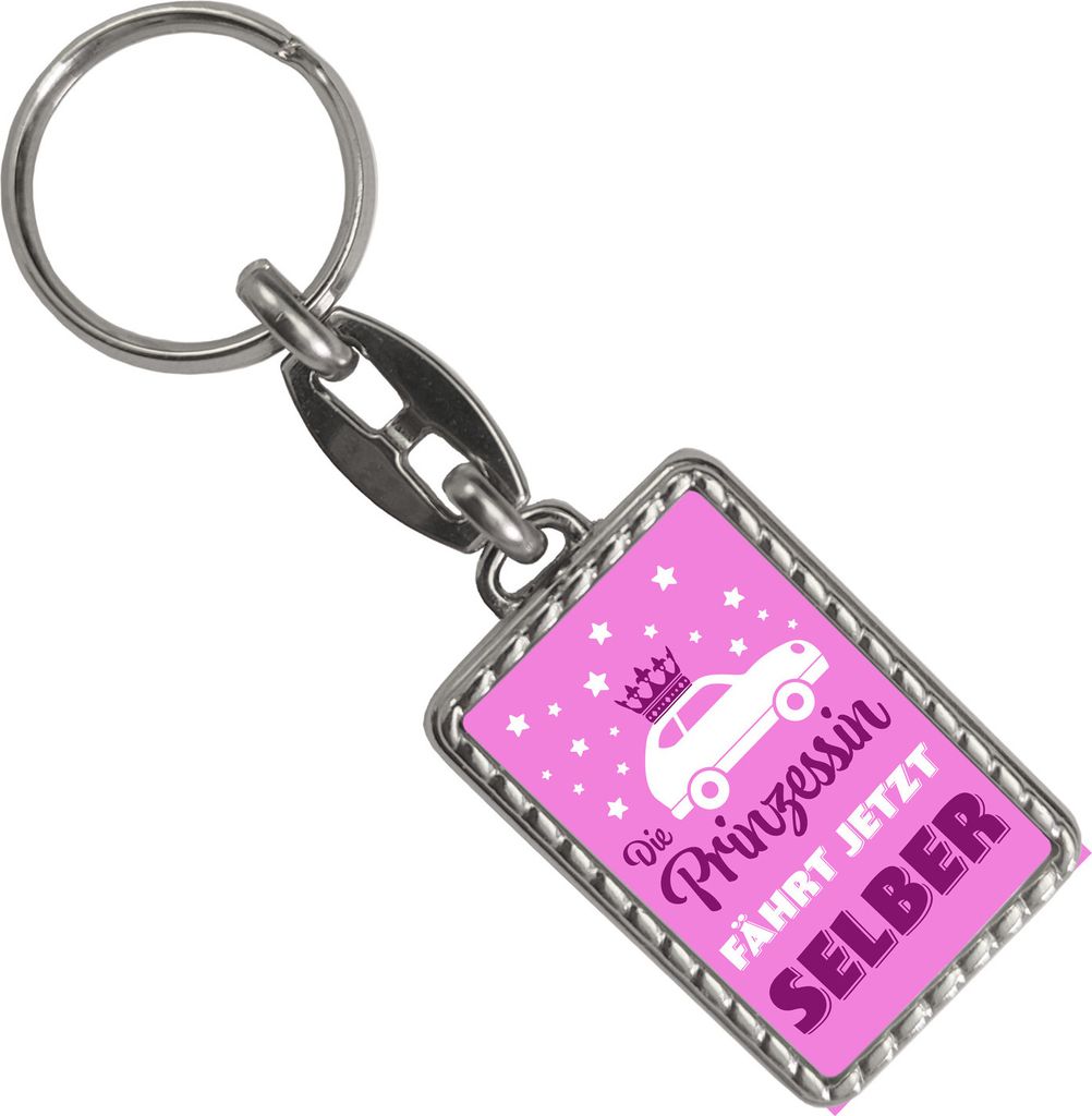 Prinzessin Schlüsselanhänger mit Bordüre mit Spruch Die Prinzessin fährt jetzt