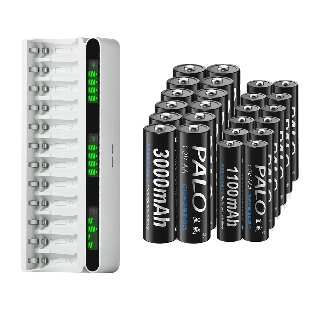 PALO Pack 12 Piles Rechargeables AA 3000mAh et 12 AAA 1100mAh avec Chargeur