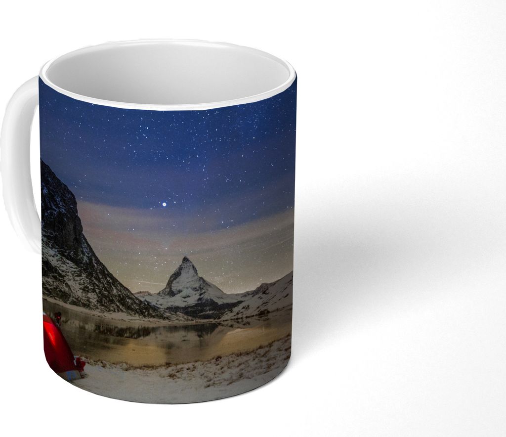 MuchoWow Tasse Kaffeetasse Kaffeebecher 350 ml Alpen - Sternenhimmel - Zelt Teetasse - Fototasse - Becher - Keramikbecher - Teebecher - Kaffeetas...