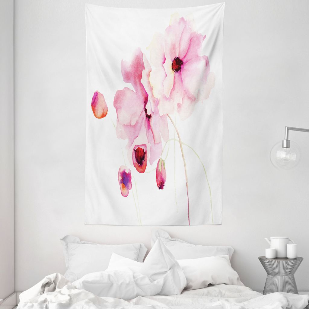 ABAKUHAUS Aquarell Wandteppich und Tagesdecke, Rosa Blütenblätter aus Weiches Mikrofaser Stoff Waschbar ohne Verblassen Digitaldruck, 140 x 230 c...