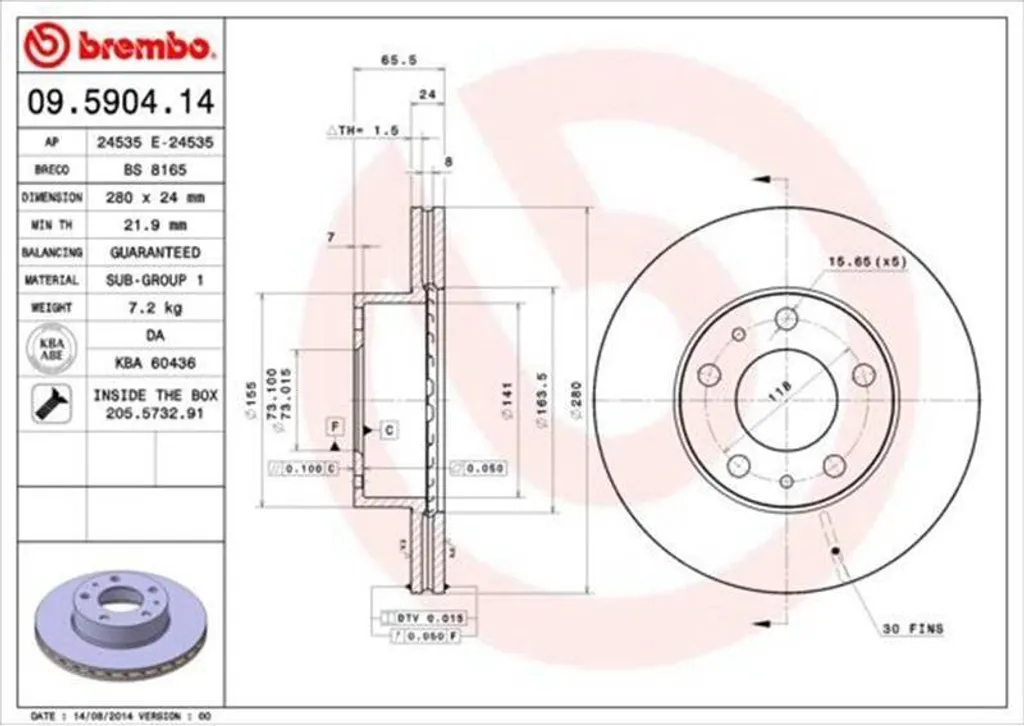 Disque de frein BREMBO 09.5904.14 haute performance pour votre sécurité