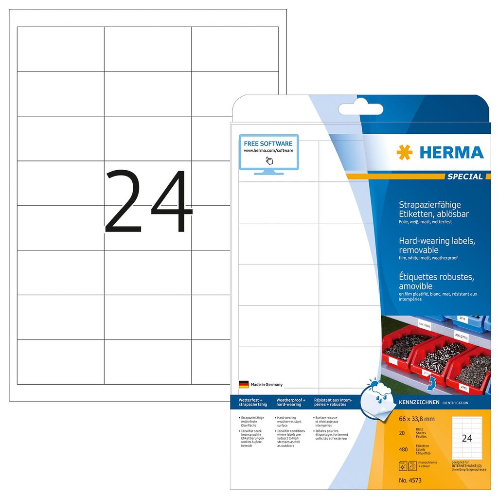 HERMA Folien Etiketten SPECIAL 66 x 33,8 mm ablösbar 480 Etiketten