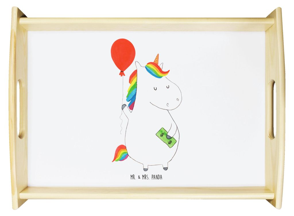 Mr. & Mrs. Panda tablett aus holz Einhorn Luftballon - Weiß - Geschenk, Unicorn, Freude, Serviertablett, kaffeetablett, Sofa, Freundin, Deko, Serv...