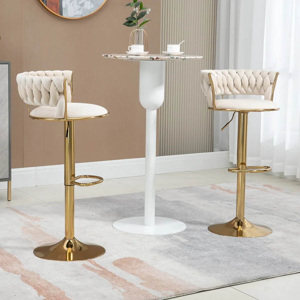 Tabouret bar confortable velours ivoire : assise stable et réglable - 2