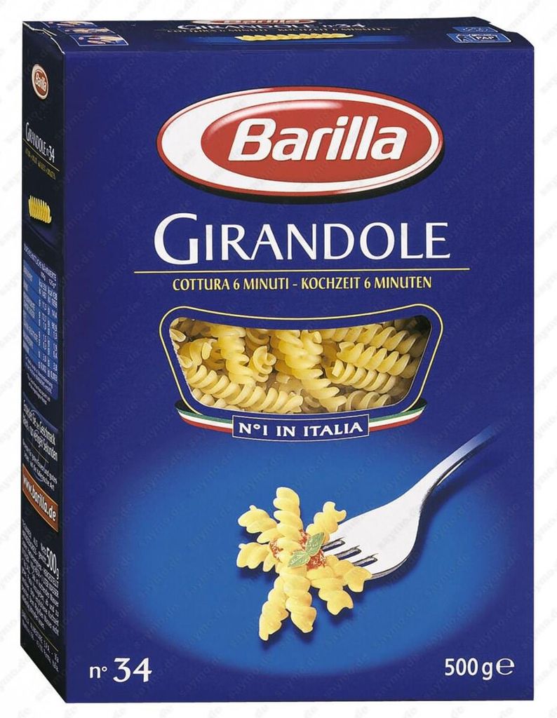 A box of Barilla Girandole pasta.